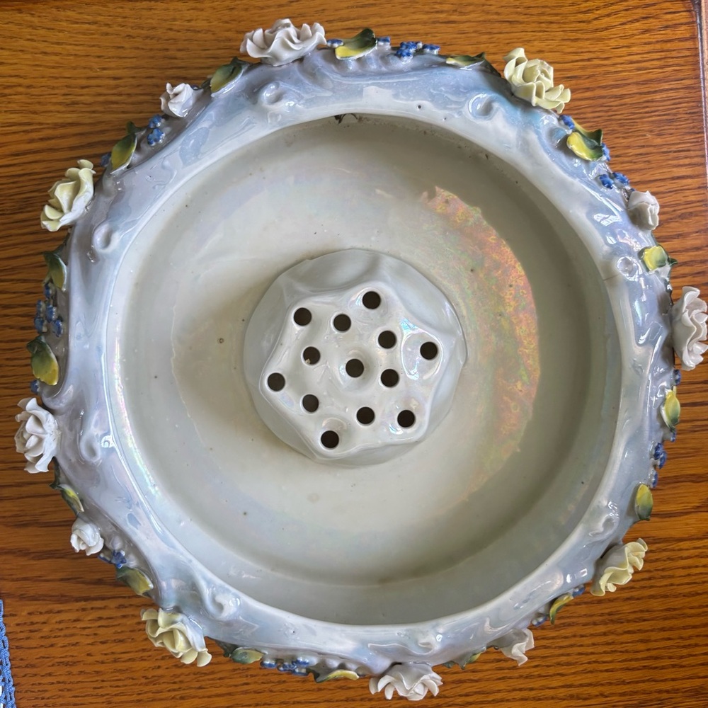 Vintage Germany Floral Luster Wear Flower Frog CenterPiece Bowl